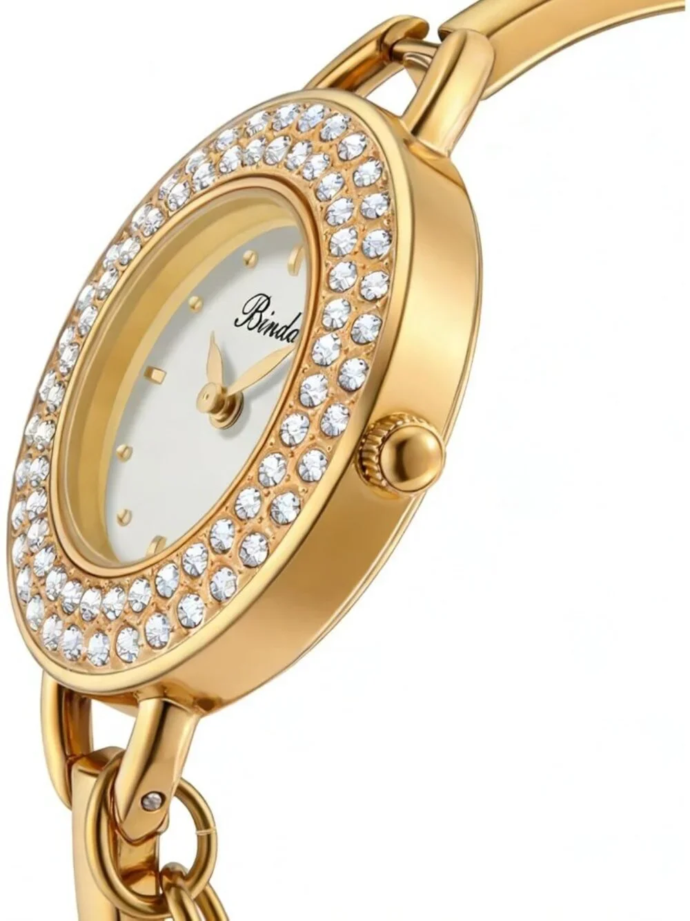 Binda Womens Gold White Quartz Stainless Steel Bracelet Elegant Dial Round Watch
